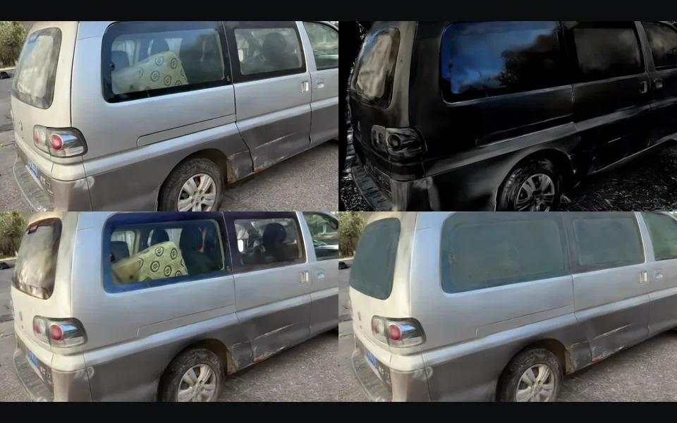 Vehicle render split into reflection, transmission and diffuse passes